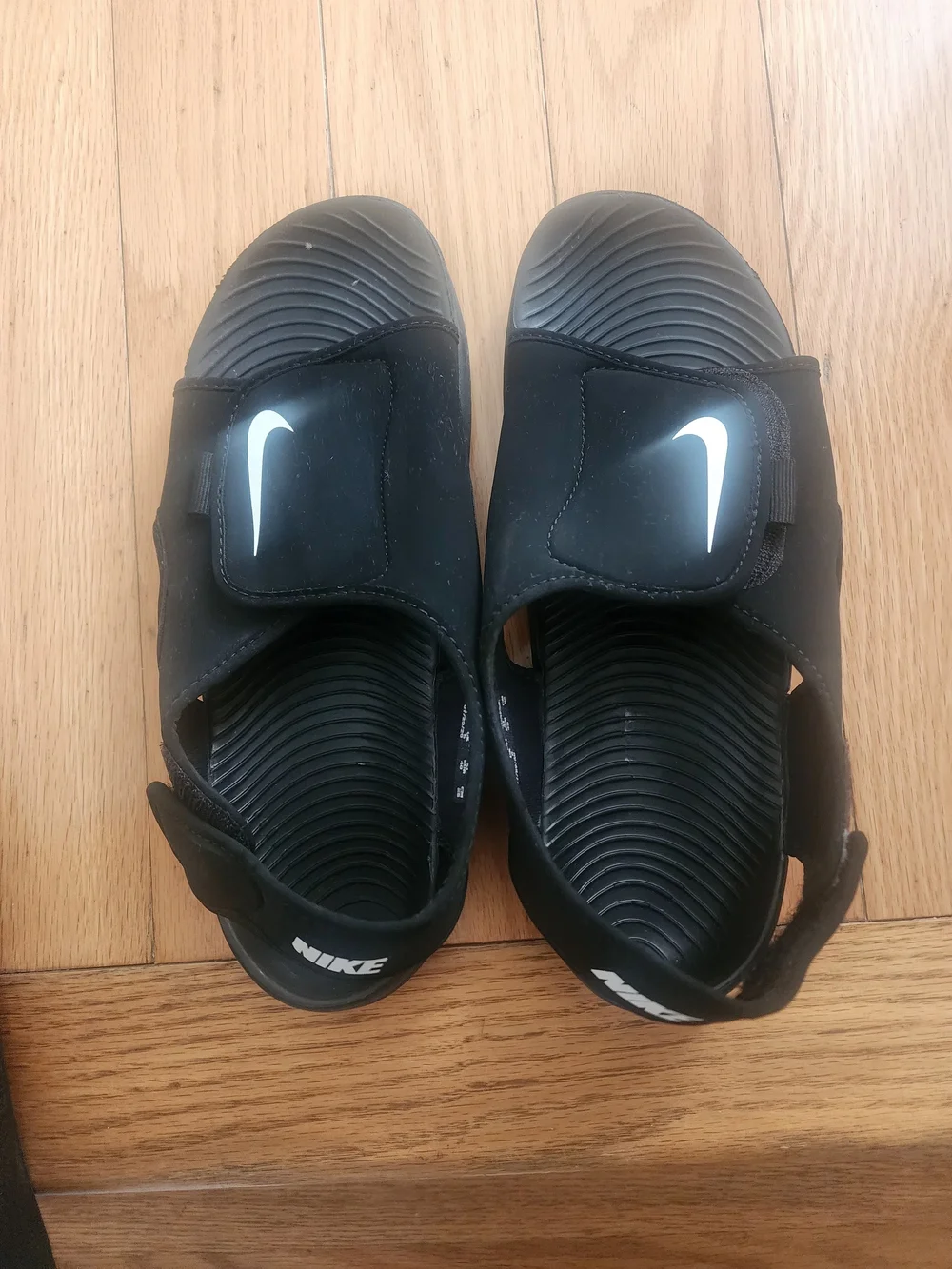 Nike Kids' Black Slide Sandals with White Swoosh